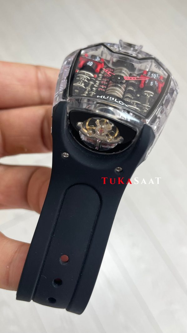 Hublot LaFerrari MP-05 Tourbillon Black Sapphire 46mm Siyah Şeffaf Replika Saat Hublot LaFerrari MP-05 Tourbillon Black Sapphire 46mm Siyah Şeffaf Replika Saat