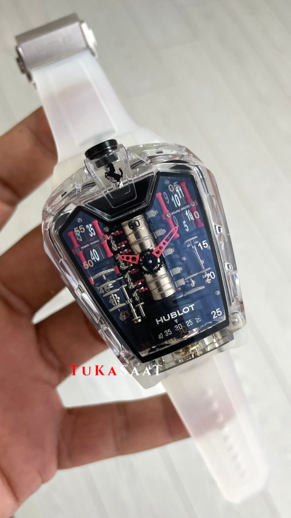 Hublot LaFerrari MP-05 Tourbillon Sapphire 46mm Şeffaf Replika Saat Hublot LaFerrari MP-05 Tourbillon Sapphire 46mm Şeffaf Replika Saat
