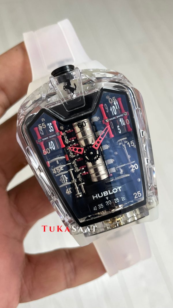 Hublot LaFerrari MP-05 Tourbillon Sapphire 46mm Şeffaf Replika Saat Hublot LaFerrari MP-05 Tourbillon Sapphire 46mm Şeffaf Replika Saat
