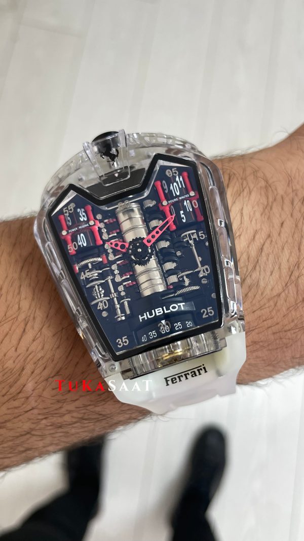 Hublot LaFerrari MP-05 Tourbillon Sapphire 46mm Şeffaf Replika Saat Hublot LaFerrari MP-05 Tourbillon Sapphire 46mm Şeffaf Replika Saat