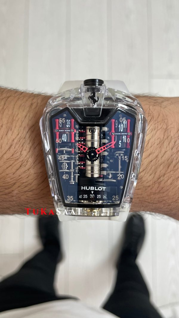 Hublot LaFerrari MP-05 Tourbillon Sapphire 46mm Şeffaf Replika Saat Hublot LaFerrari MP-05 Tourbillon Sapphire 46mm Şeffaf Replika Saat