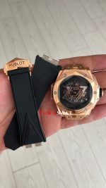 Hublot Sang Bleu II Siyah Kadran 45mm Rose Replika Saat