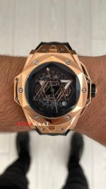 Hublot Sang Bleu II Siyah Kadran 45mm Rose Replika Saat