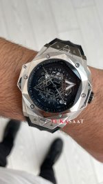 Hublot Sang Bleu II Siyah Kadran 45mm Silver Replika Saat