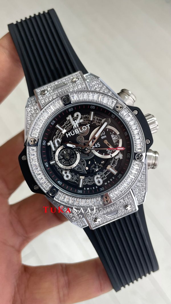 Hublot Unico Diamond Big Bang King 44mm Silver Replika Saat Hublot Unico Diamond Big Bang King 44mm Silver Replika Saat