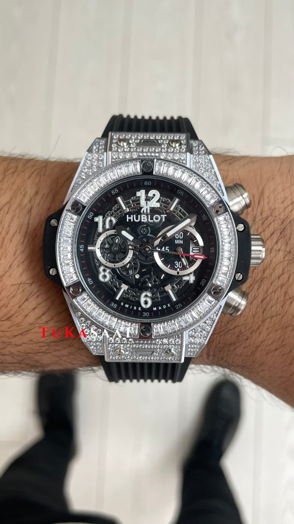Hublot Unico Diamond Big Bang King 44mm Silver Replika Saat Hublot Unico Diamond Big Bang King 44mm Silver Replika Saat