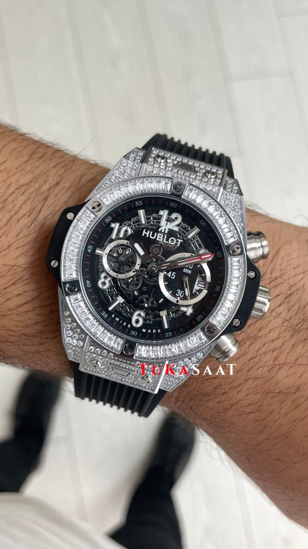 Hublot Unico Diamond Big Bang King 44mm Silver Replika Saat Hublot Unico Diamond Big Bang King 44mm Silver Replika Saat