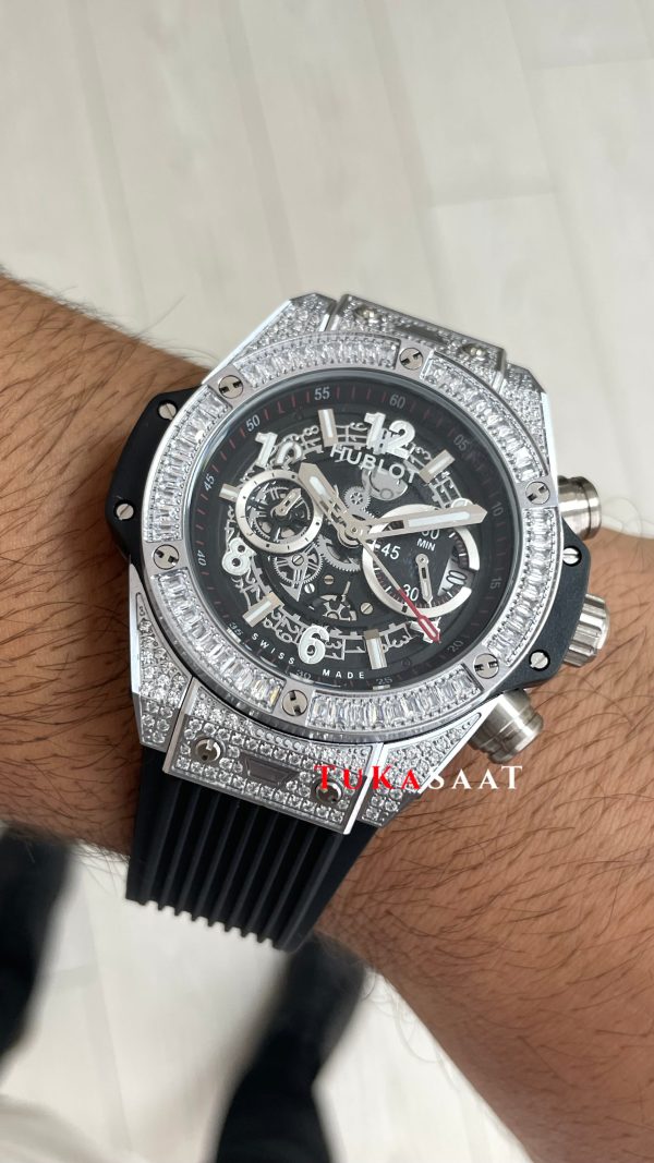 Hublot Unico Diamond Big Bang King 44mm Silver Replika Saat Hublot Unico Diamond Big Bang King 44mm Silver Replika Saat