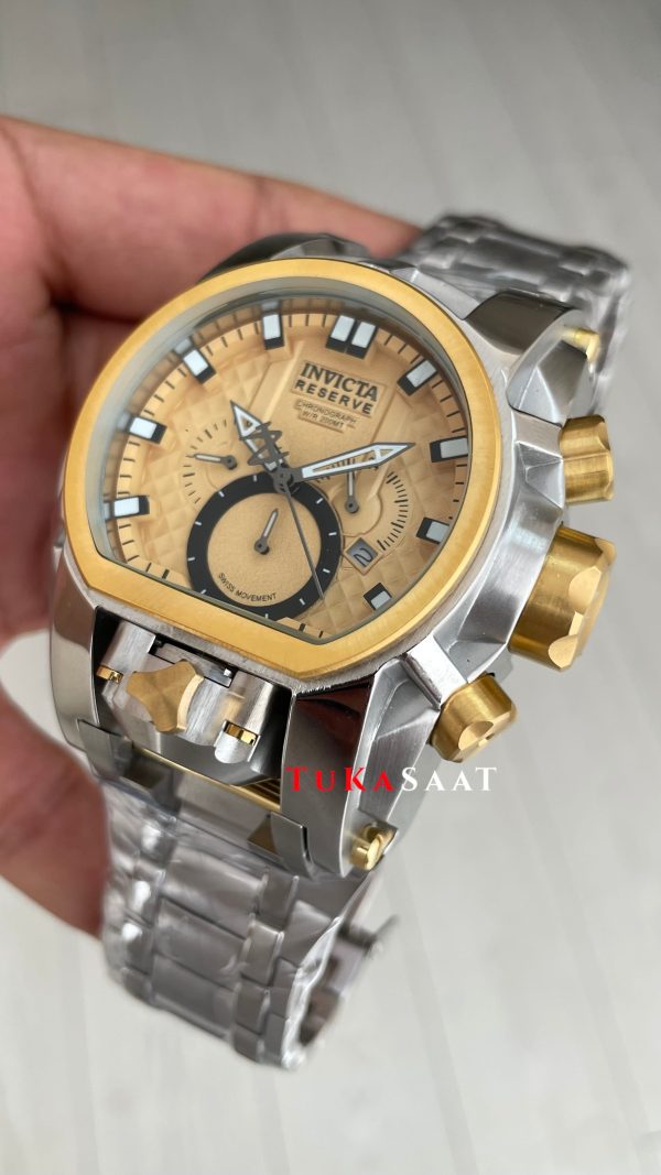 Invicta Magnum Zeus Bolt Reserve Sarı Kadran 52mm Two Tone Gold Replika Saat Invicta Magnum Zeus Bolt Reserve Sarı Kadran 52mm Two Tone Gold Replika Saat