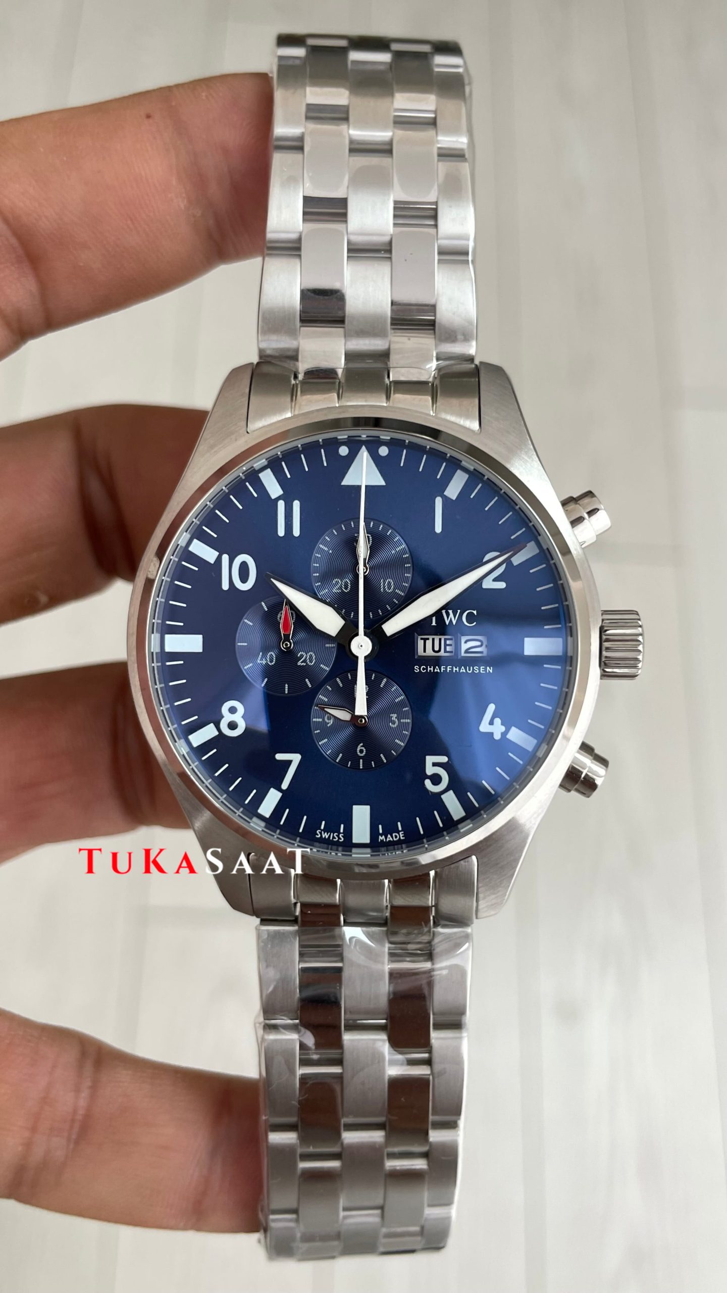 IWC Pilot Chronograph Blue IW378004 Mavi Kadran 43mm Replika Saat IWC Pilot Chronograph Blue IW378004 Mavi Kadran 43mm Replika Saat
