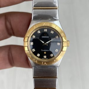 Omega Constellation Siyah Taşlı Kadran 28mm Silver Gold Kadın Saati