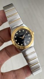 Omega Constellation Siyah Taşlı Kadran 28mm Silver Gold Kadın Saati