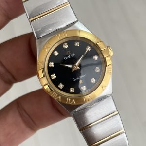 Omega Constellation Siyah Taşlı Kadran 28mm Silver Gold Kadın Saati