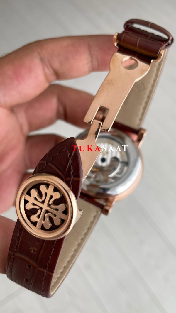 Patek Philippe Geneve Tourbillon İskelet Kahverengi Rose Skeleton Replika Saat