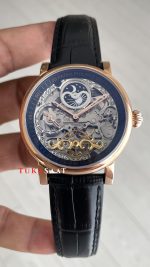 Patek Philippe Geneve Tourbillon İskelet Siyah Kadran 42mm Rose Skeleton Replika Saat