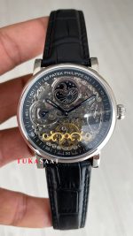 Patek Philippe Geneve Tourbillon İskelet Siyah Kadran 42mm Silver Skeleton Replika Saat