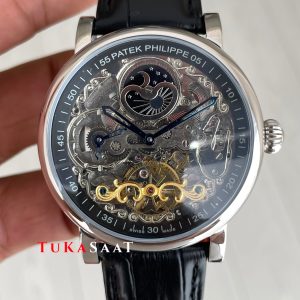 Patek Philippe Geneve Tourbillon İskelet Siyah Kadran 42mm Silver Skeleton Replika Saat