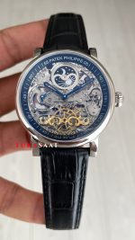 Patek Philippe Geneve Tourbillon İskelet Siyah Kadran 42mm Silver Skeleton Replika Saat