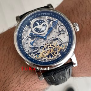 Patek Philippe Geneve Tourbillon İskelet Siyah Kadran 42mm Silver Skeleton Replika Saat