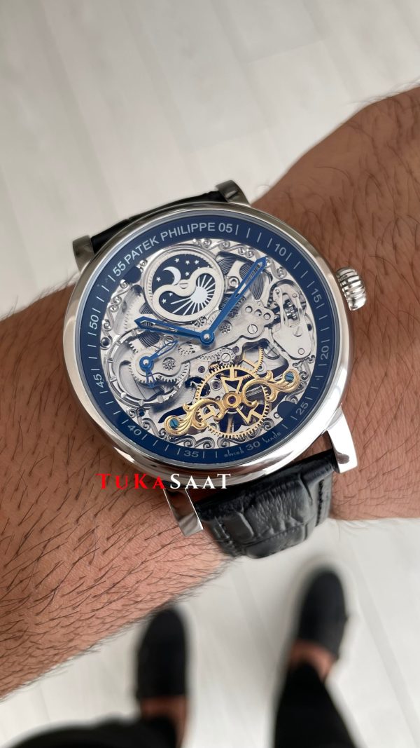 Patek Philippe Geneve Tourbillon İskelet Siyah Kadran 42mm Silver Skeleton Replika Saat