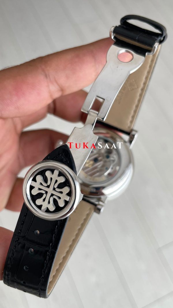 Patek Philippe Geneve Tourbillon İskelet Siyah Kadran 42mm Silver Skeleton Replika Saat