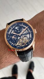 Patek Philippe Geneve Tourbillon Moonphase Skeleton Diamond Dial Siyah Kadran 42 mm İskelet Taşlı Rose Replika Saat