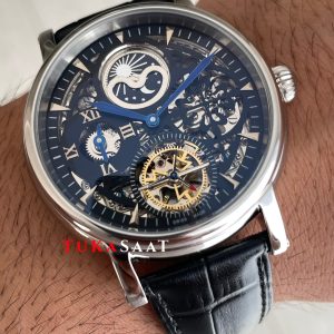 Patek Philippe Geneve Tourbillon Moonphase Skeleton Siyah Kadran 42 mm İskelet Replika Saat