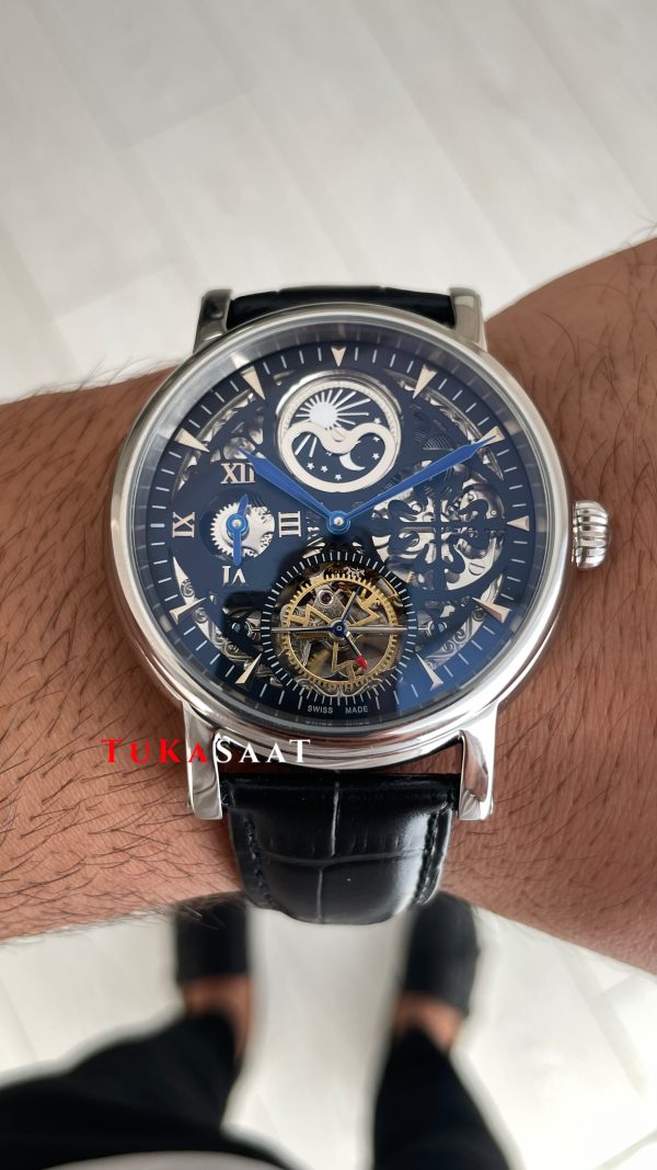 Patek Philippe Geneve Tourbillon Moonphase Skeleton Siyah Kadran 42 mm İskelet Replika Saat