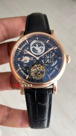 Patek Philippe Geneve Tourbillon Moonphase Skeleton Siyah Kadran 42 mm İskelet Rose Replika Saat