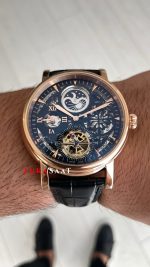 Patek Philippe Geneve Tourbillon Moonphase Skeleton Siyah Kadran 42 mm İskelet Rose Replika Saat