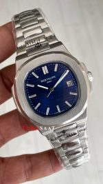 Patek Philippe Nautilus 40th Year Anniversary Platinum Blue 40 mm 5711 Silver 40. Yıla Özel Mavi Kadran Replika Saat