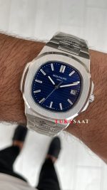 Patek Philippe Nautilus 40th Year Anniversary Platinum Blue 40 mm 5711 Silver 40. Yıla Özel Mavi Kadran Replika Saat