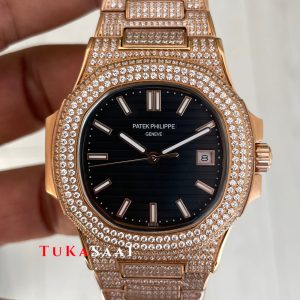 Patek Philippe Nautilus Diamond 5711 Siyah Kadran 40 mm 5711 Rose Replika Saat