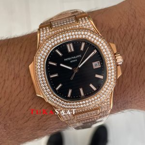 Patek Philippe Nautilus Diamond 5711 Siyah Kadran 40 mm 5711 Rose Replika Saat