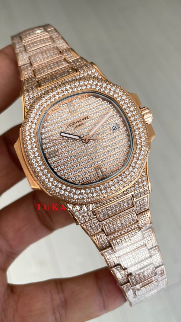 Patek Philippe Nautilus Diamond 5711 Taşlı Rose 40 mm Replika Saat