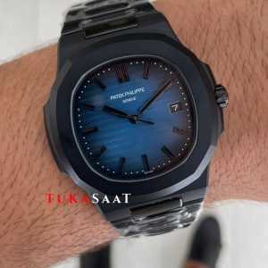Patek Philippe Nautilus Mavi Kadran 5711 PVD Black 40 mm Replika Saat