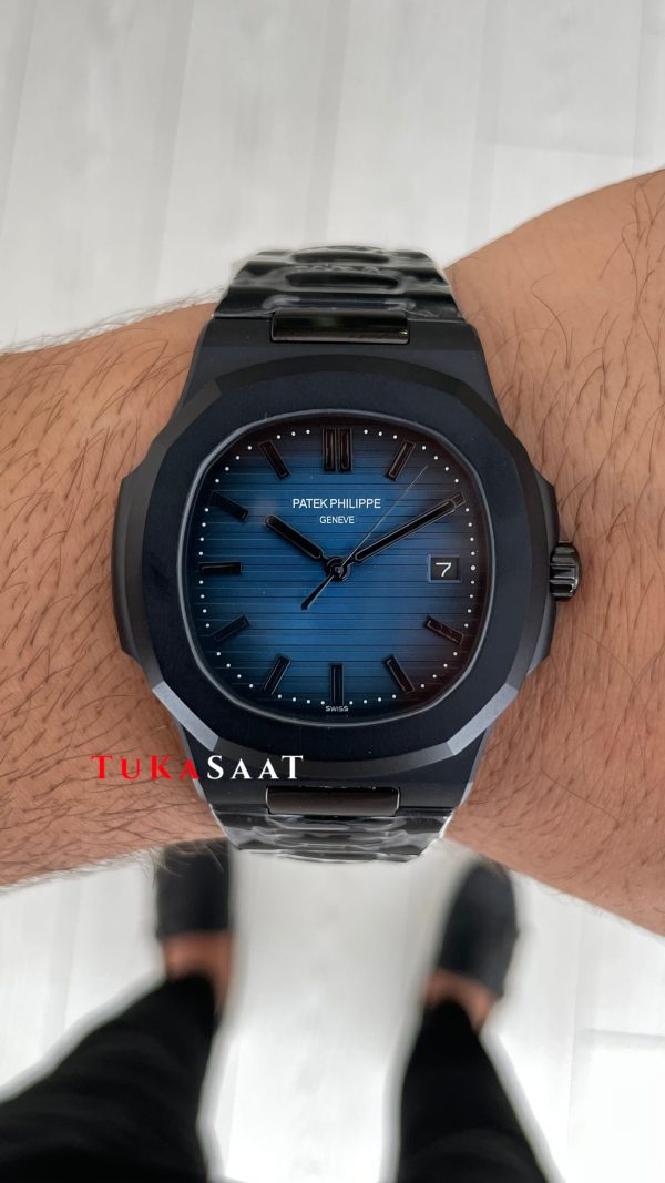 Patek Philippe Nautilus Mavi Kadran 5711 PVD Black 40 mm Replika Saat