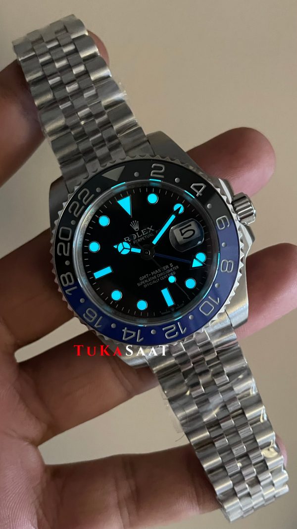 Rolex Batgirl Gmt Master II 126710BLNR Jubilee Batman 40mm Silver Replika Saat Rolex Batgirl Gmt Master II 126710BLNR Jubilee Batman 40mm Silver Replika Saat