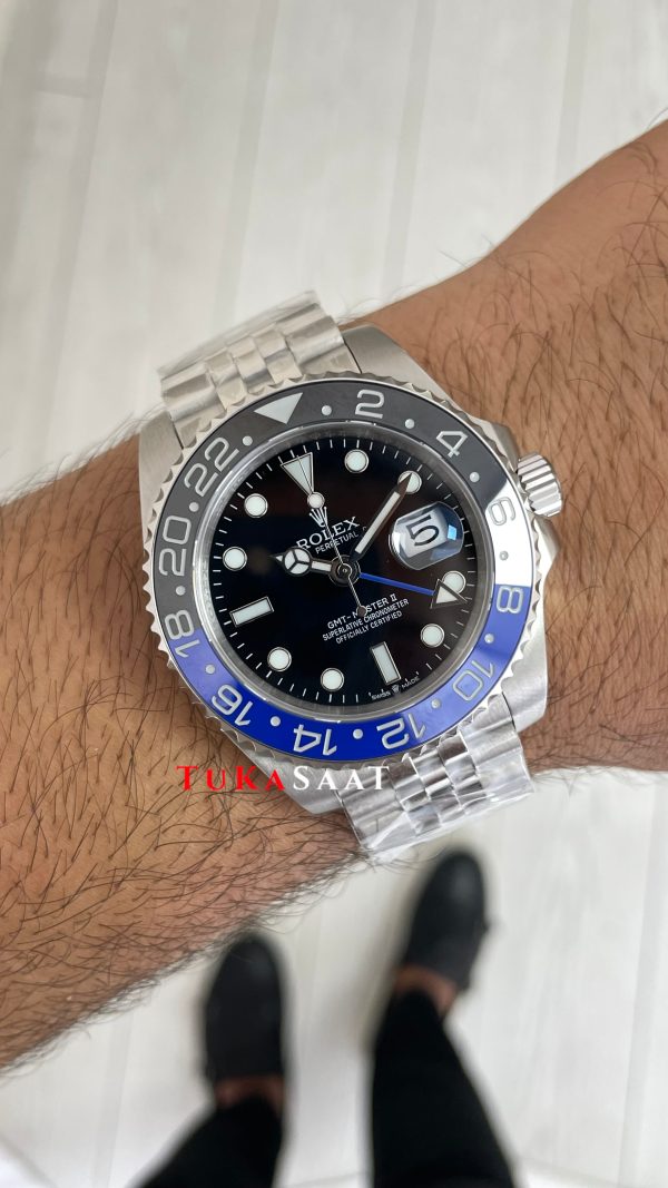 Rolex Batgirl Gmt Master II 126710BLNR Jubilee Batman 40mm Silver Replika Saat Rolex Batgirl Gmt Master II 126710BLNR Jubilee Batman 40mm Silver Replika Saat