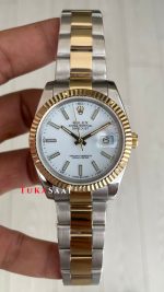 Rolex Datejust Beyaz 126333 Oyster Two Tone Gold 41mm Replika Saat
