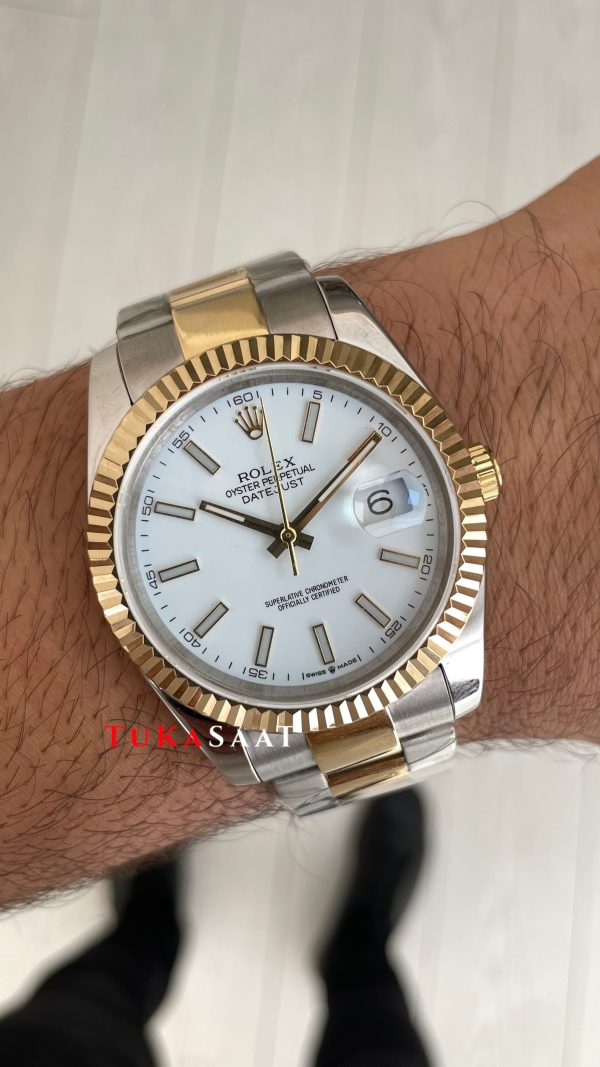 Rolex Datejust Beyaz 126333 Oyster Two Tone Gold 41mm Replika Saat
