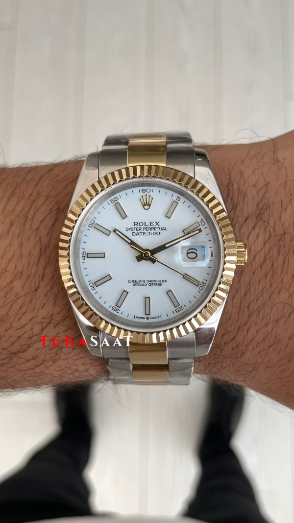 Rolex Datejust Beyaz 126333 Oyster Two Tone Gold 41mm Replika Saat