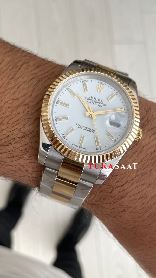 Rolex Datejust Beyaz 126333 Oyster Two Tone Gold 41mm Replika Saat