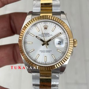 Rolex Datejust Beyaz Kadran 126333 Oyster Two Tone Gold 41mm Swiss ETA Saat Copy Clean
