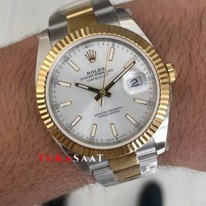 Rolex Datejust Beyaz Kadran 126333 Oyster Two Tone Gold 41mm Swiss ETA Saat Copy Clean