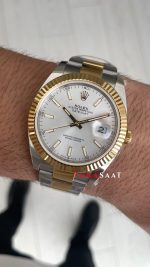 Rolex Datejust Beyaz Kadran 126333 Oyster Two Tone Gold 41mm Swiss ETA Saat Copy Clean