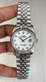 Rolex Datejust Taşlı Beyaz Kadın Saati 126233 Mother of Pearl Diamond White Dial Two Tone 36 mm Jubilee Replika Saat