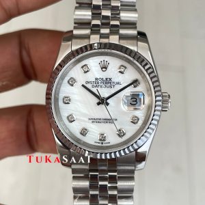 Rolex Datejust Taşlı Beyaz Kadın Saati 126233 Mother of Pearl Diamond White Dial Two Tone 36 mm Jubilee Replika Saat