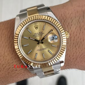Rolex Datejust Champagne 126333 Oyster Two Tone Gold Şampanya Kadran 41mm Replika Saat