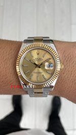 Rolex Datejust Champagne 126333 Oyster Two Tone Gold Şampanya Kadran 41mm Replika Saat